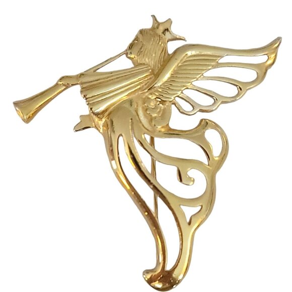 Givenchy Gold Tone Angel Blowing Horn Brooch Pin, Signed M456 - Picture 7 of 7